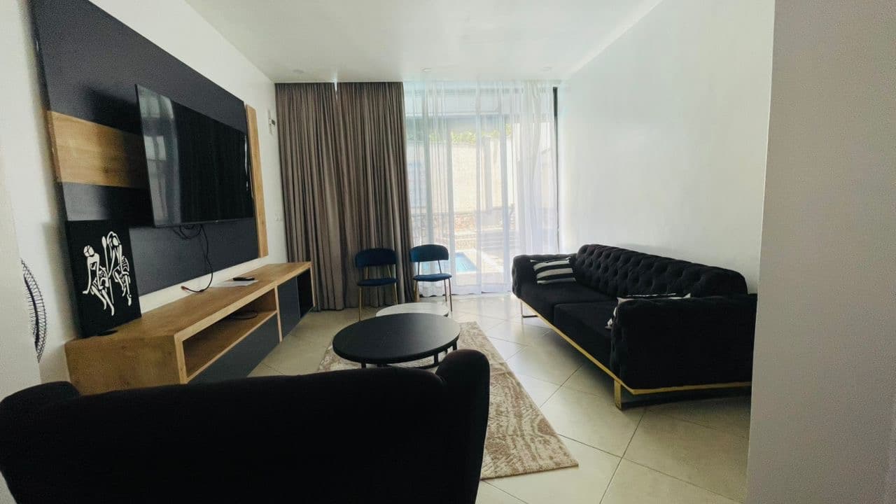 Living room overlooking the pool